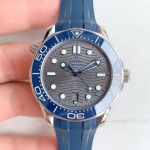 OM Swiss Grade Omega Seamaster Diver 300m Gray Dial Blue Rubber Band watch 42mm